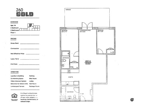 A floor plan for a 260 Gold unit, showing the layout of the rooms.